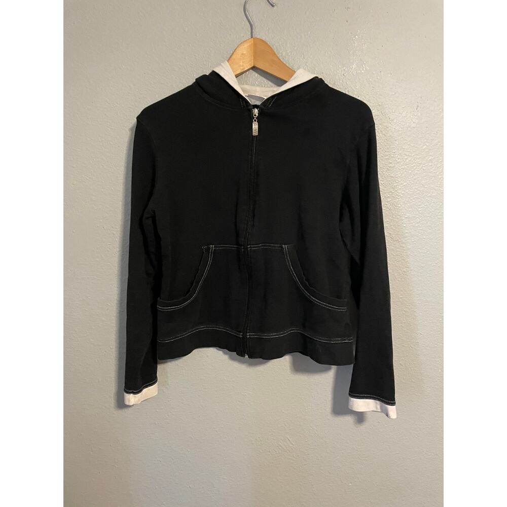 Vintage GW Sport Womens Hoodie Size Large Black Full Zip Cropped Grunge 90s Y2K
